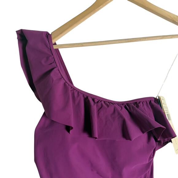 Profile By Gottex Purple One-Shoulder Ruffle One-Piece Swimsuit Size 8 - Picture 4 of 10